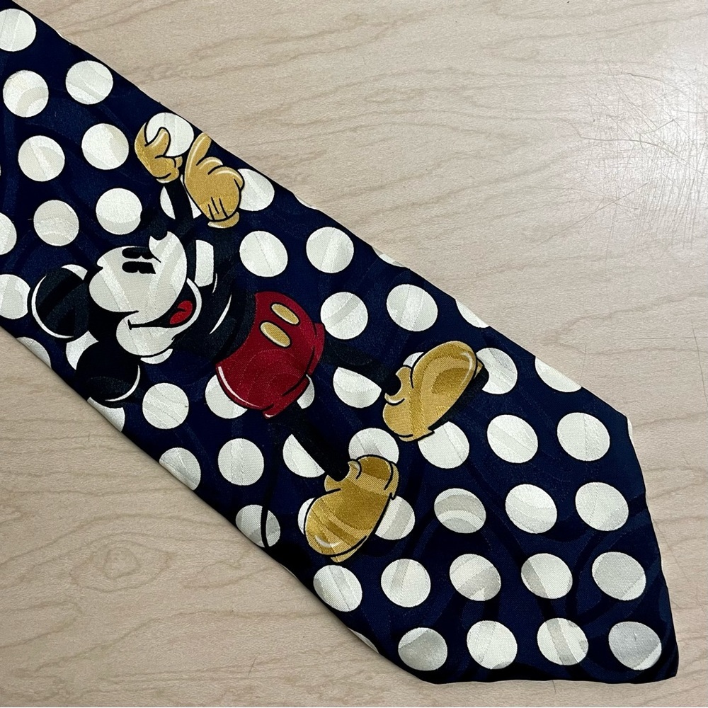 Vintage Disney Mickey Mouse Tie Mens Silk and Co Atlas Design Polka Dot Navy